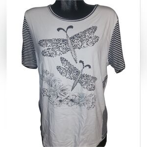 La Madona White and Black Short Sleeve Butterfly Top Size XL